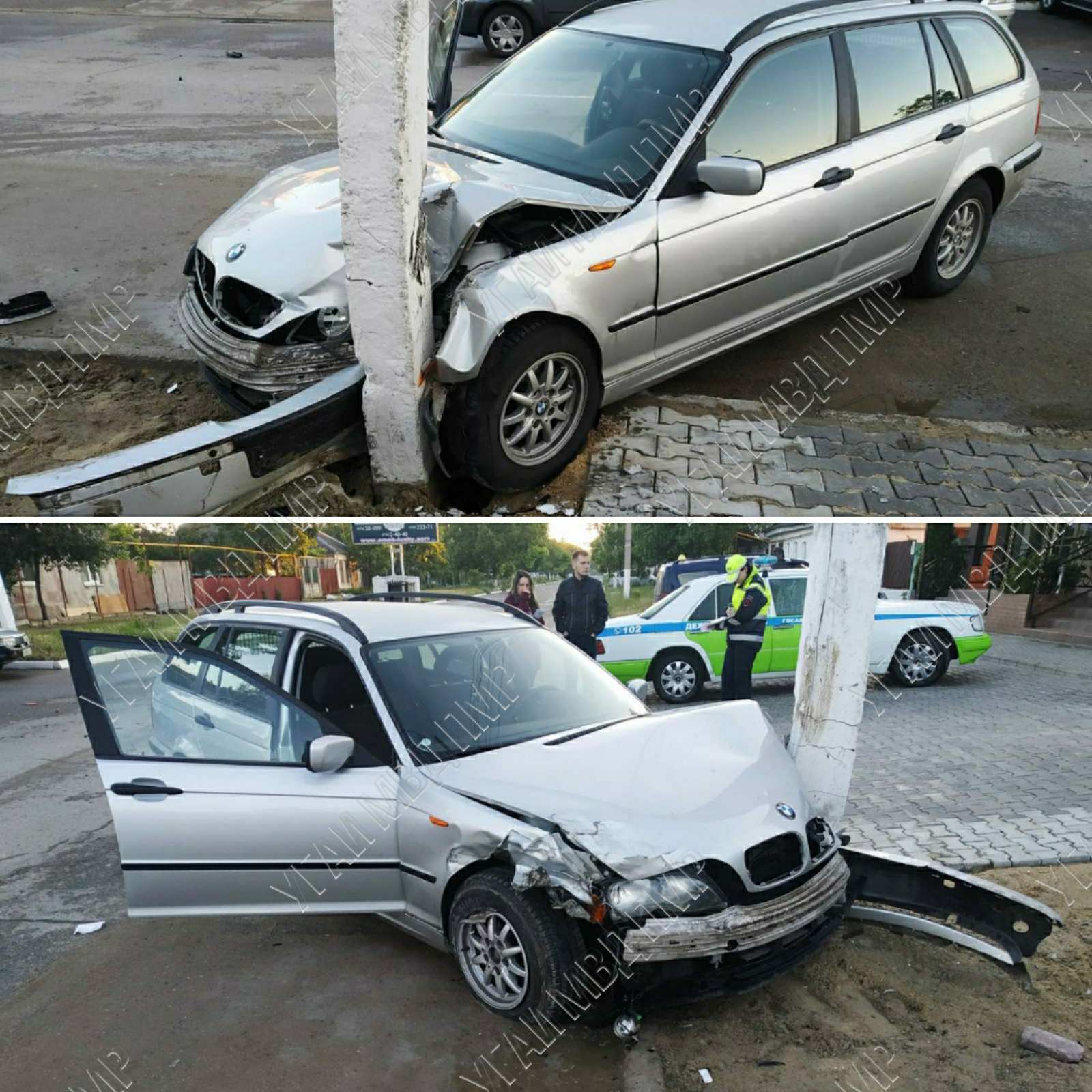 В Бендерах водитель БМВ уснул за рулем, врезался в Дачию и налетел на столб